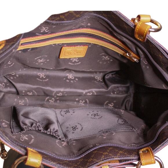 Rioni Kendall Weekender Tote Brown Canvas Leather Satchel - Picture 3 of 5